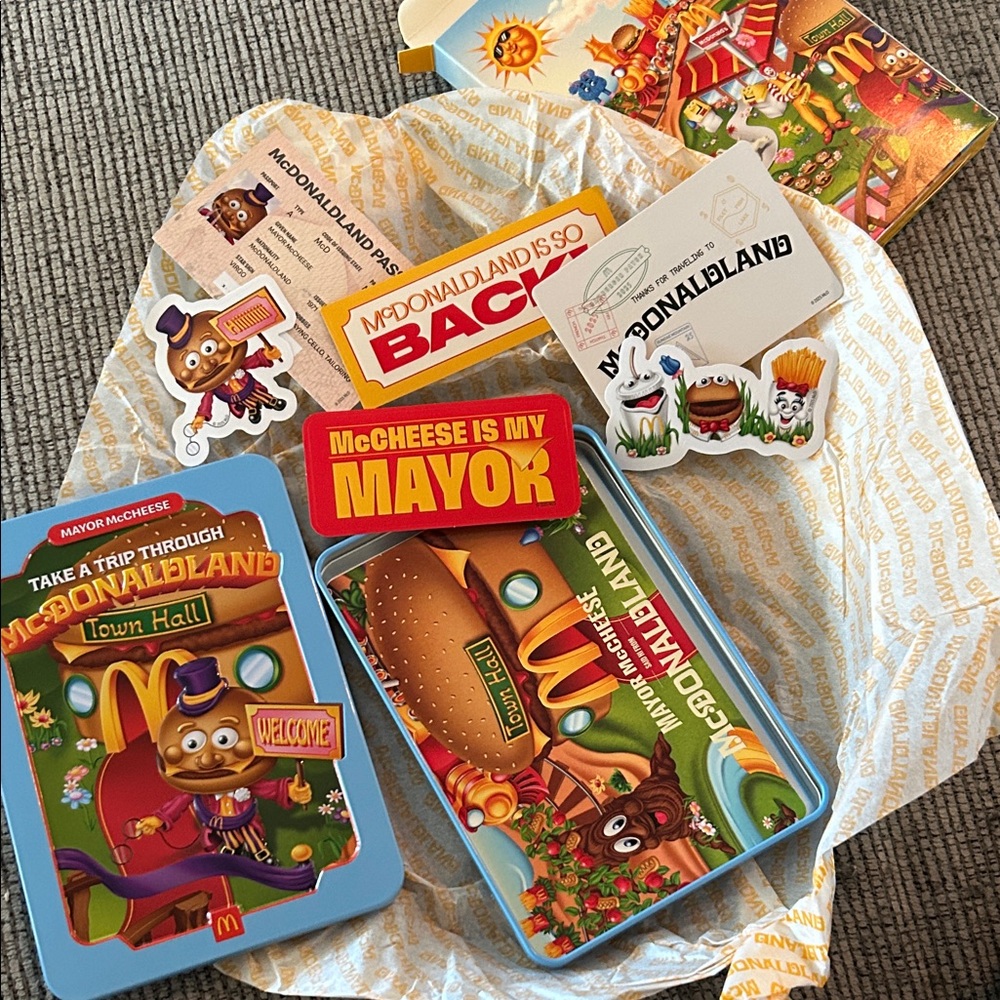 McDonald's McDonaldland Mayor McCheese Tin NEW with stickers, postcards